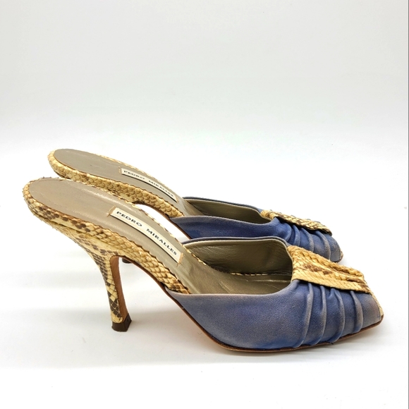 Pedro Morales Snake Print Leather Heel Slip-on Sandals - Picture 3 of 13